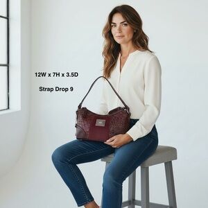 American West Burgundy Hair-On Leather Shoulder Bag Coastal Cowgirl EUC